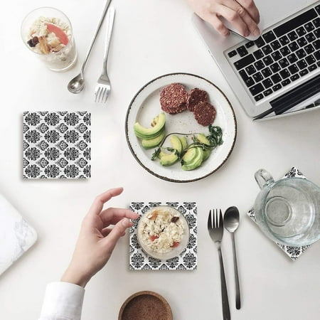 

KXMDXA Decorative Pattern Set of 4 Coaster for Drinks Absorbent Ceramic Stone Coasters Cup Mat with Cork Base for Home Kitchen Room Coffee Table Bar Decor