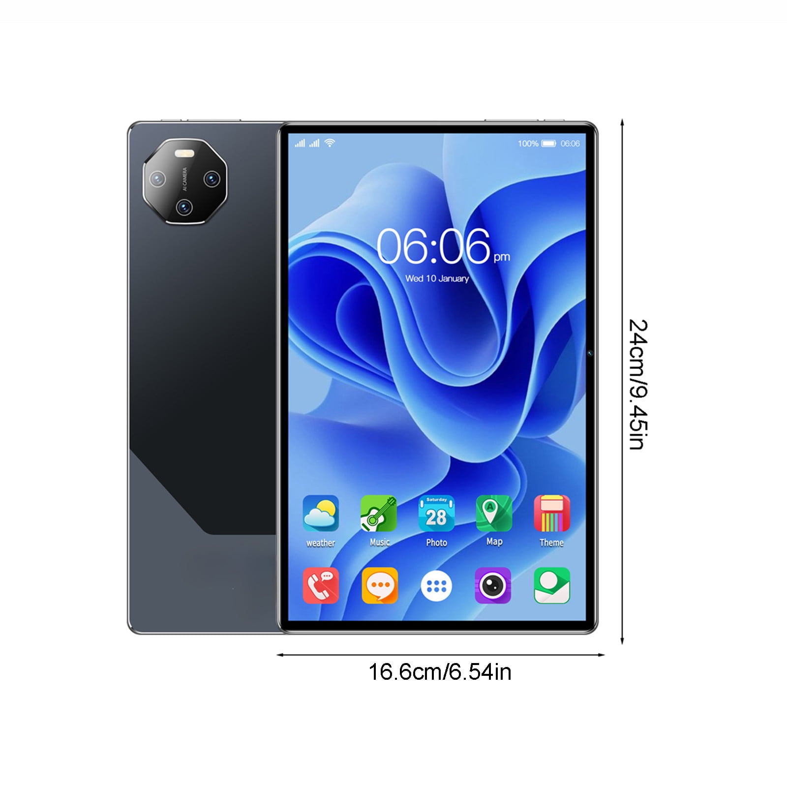 10.1-Inch Android 13 Tablet PC with 2K Display, 2.4G/5G WiFi, Bluetooth, Dual SIM, 16MP+32MP Camera, 2GB+16GB, 256GB Expandable, 12000mAh Battery
