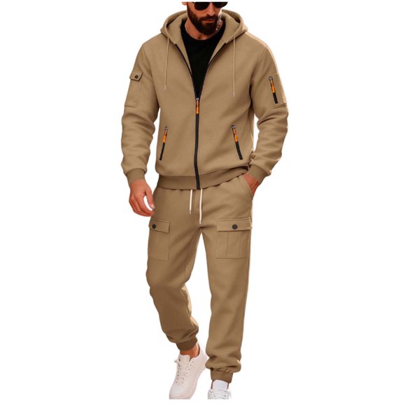 YueHuiYing Men's Athletic Sports Casual 2 Piece Solid Color Tracksuit Hoodie Jogger Drawstring Straight Leg Pants Sweatsuit Set