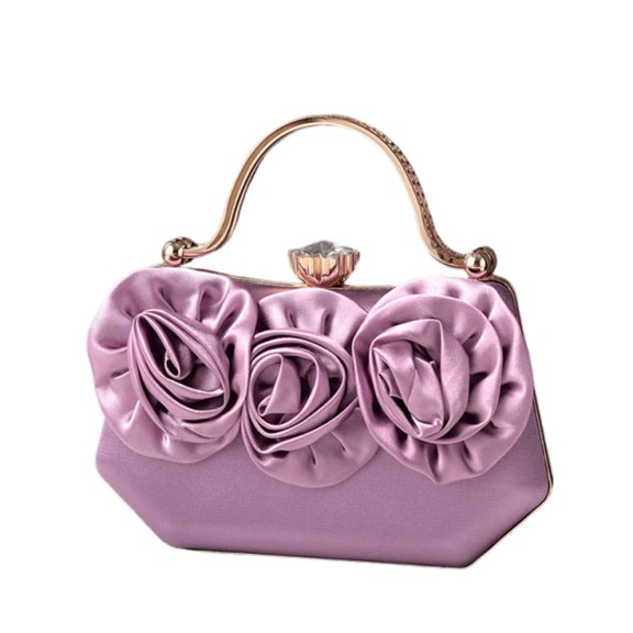 Womens Elegant Satins Evening Clutches Purse Rhinestones Flower Handbag with Crossbody Chain for Wedding and Parties