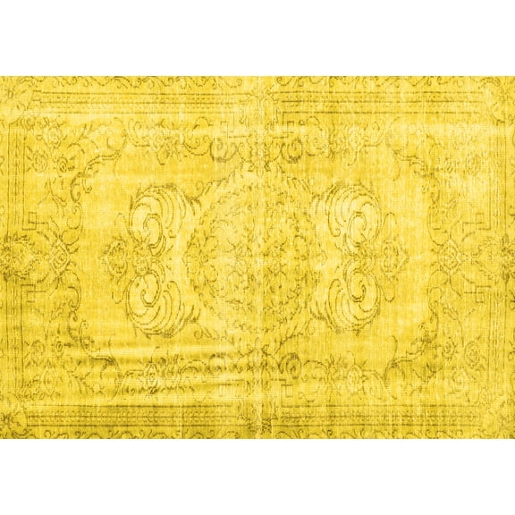 Ahgly Company Machine Washable Indoor Rectangle Persian Yellow Traditional Area Rugs, 5' x 7'