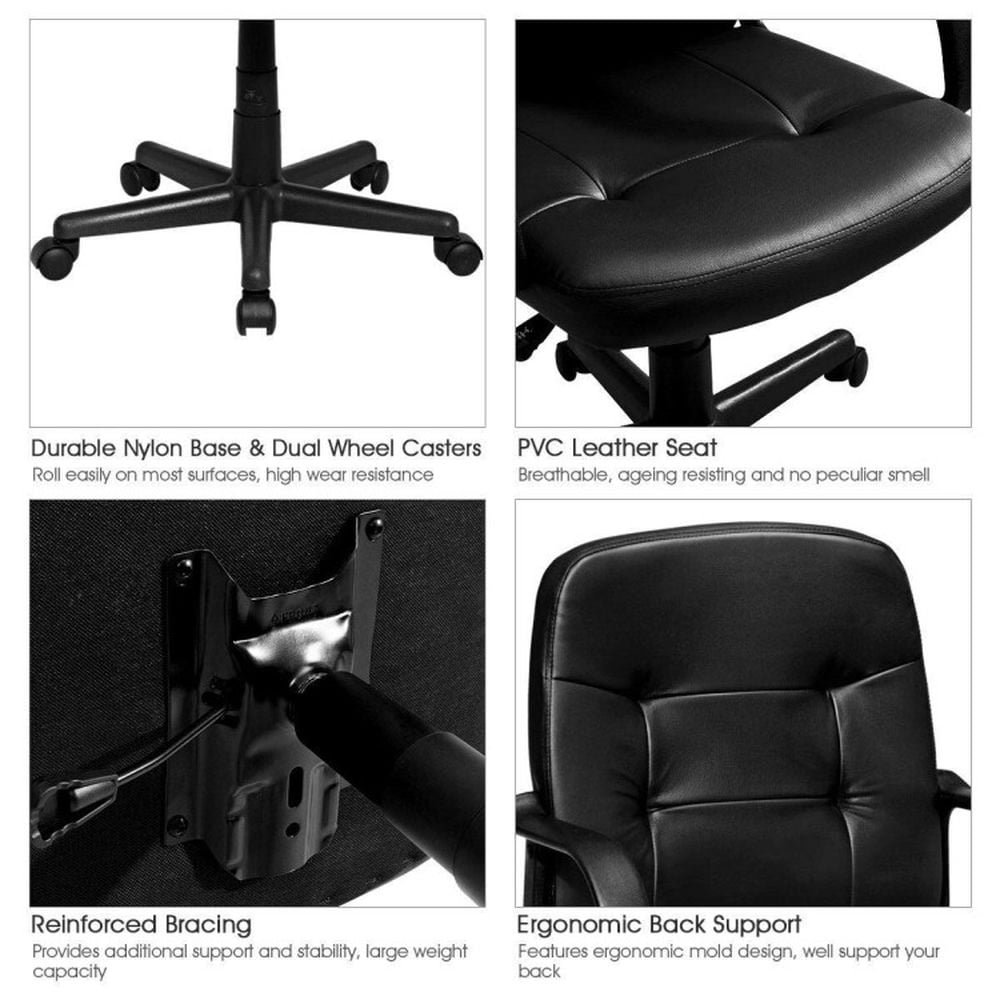 Demi Bonn Ergonomic Office Chair with 360-degree Wheels, Rolling Work Computer Desk Chair for Home, Bedroom, Study, Black