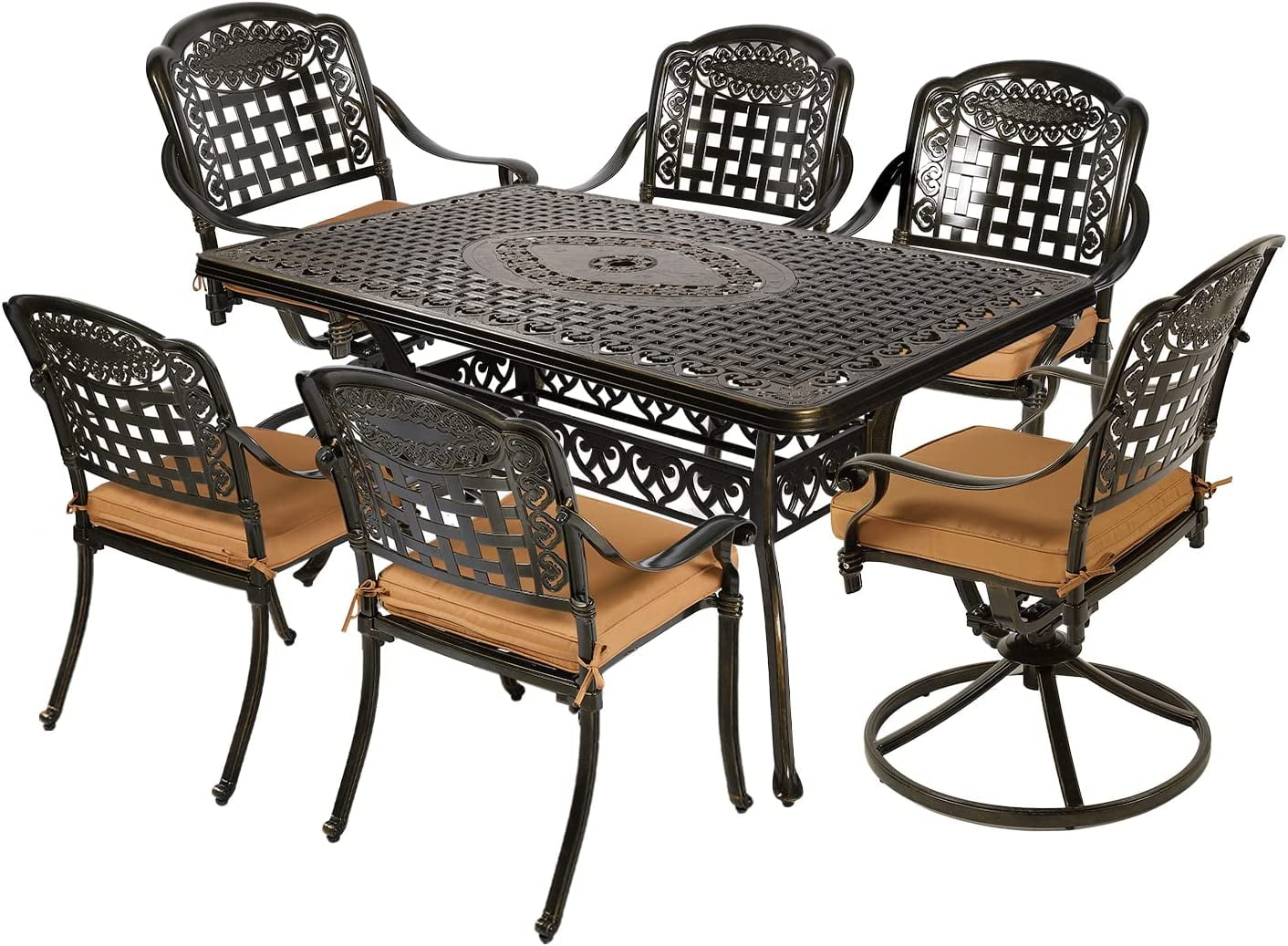 VIVIJASON 7Piece Patio Furniture Dining Set, AllWeather Cast Aluminum