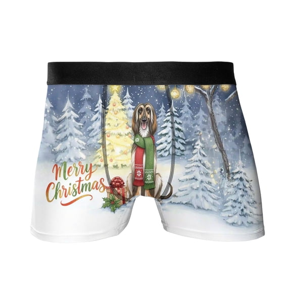 Merry Christmas Afghan Hound Snowy Winter with Gifts Tree Decorations All Over Print Boxer Briefs Underwear for Men Dad Dog Lover - 12020