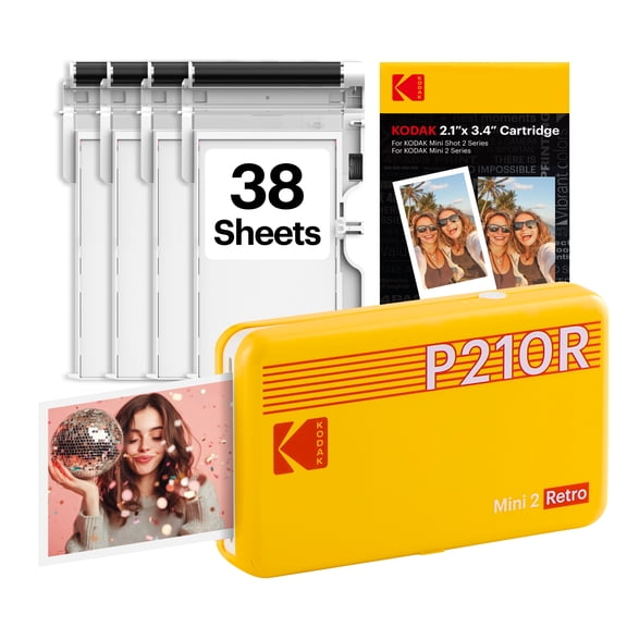 KODAK Mini 2 Retro Bluetooth Portable Photo Printer (2.1x3.4 inches) 38 Sheets Bundle, Yellow