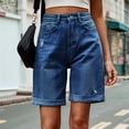 thumbnail image 5 of Womens Jean Shorts Knee Length Trendy Y2k High Waisted Wide Leg Casual Summer Shorts with Pockets Dark Blue XL, 5 of 7