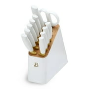 Beautiful by Drew Barrymore 12-Piece Cutlery Set with Block, White and Gold