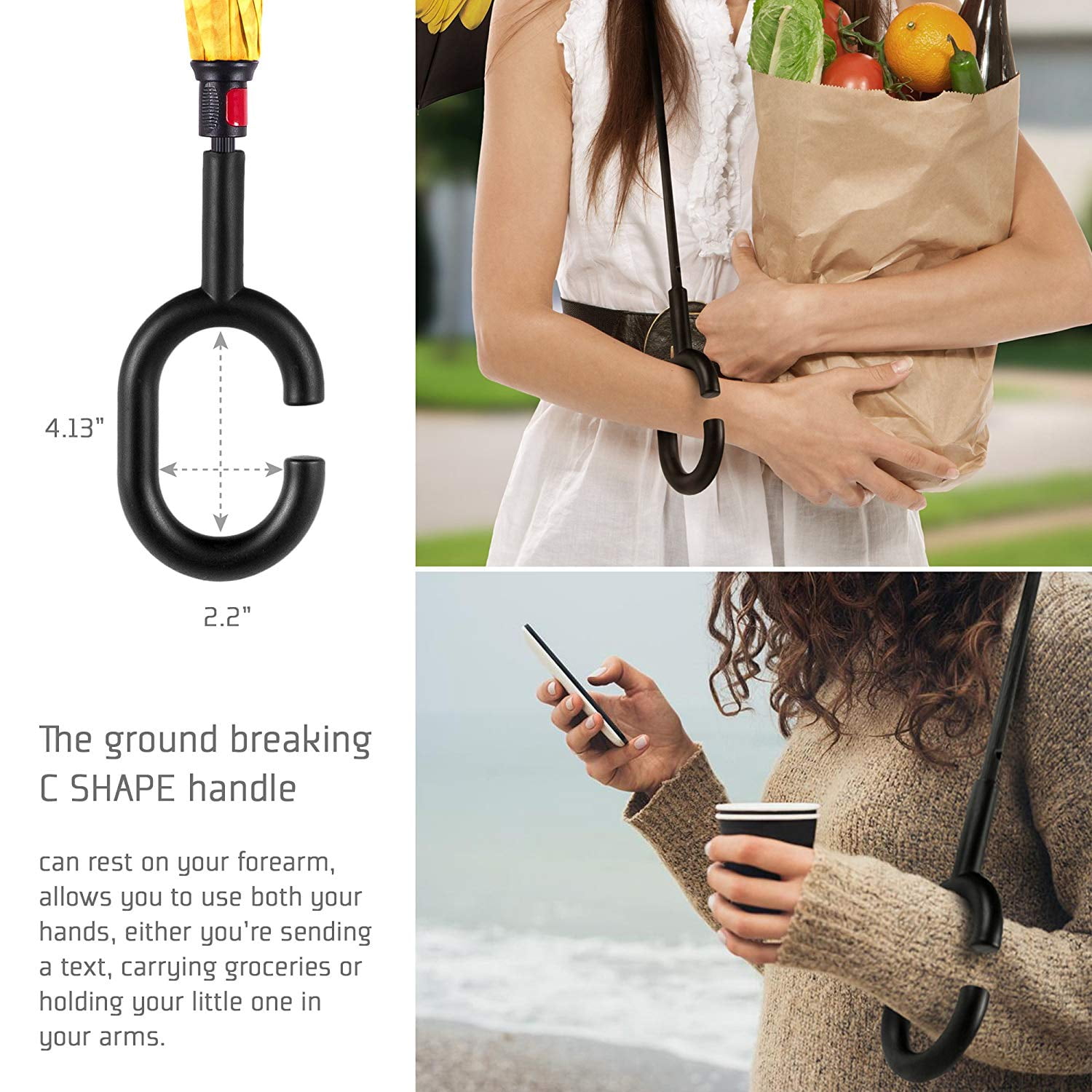Inverted Umbrella,Windproof Reverse Umbrella, Umbrellas for Women, UV Protection, Upside Down Umbrella C-Handle P10