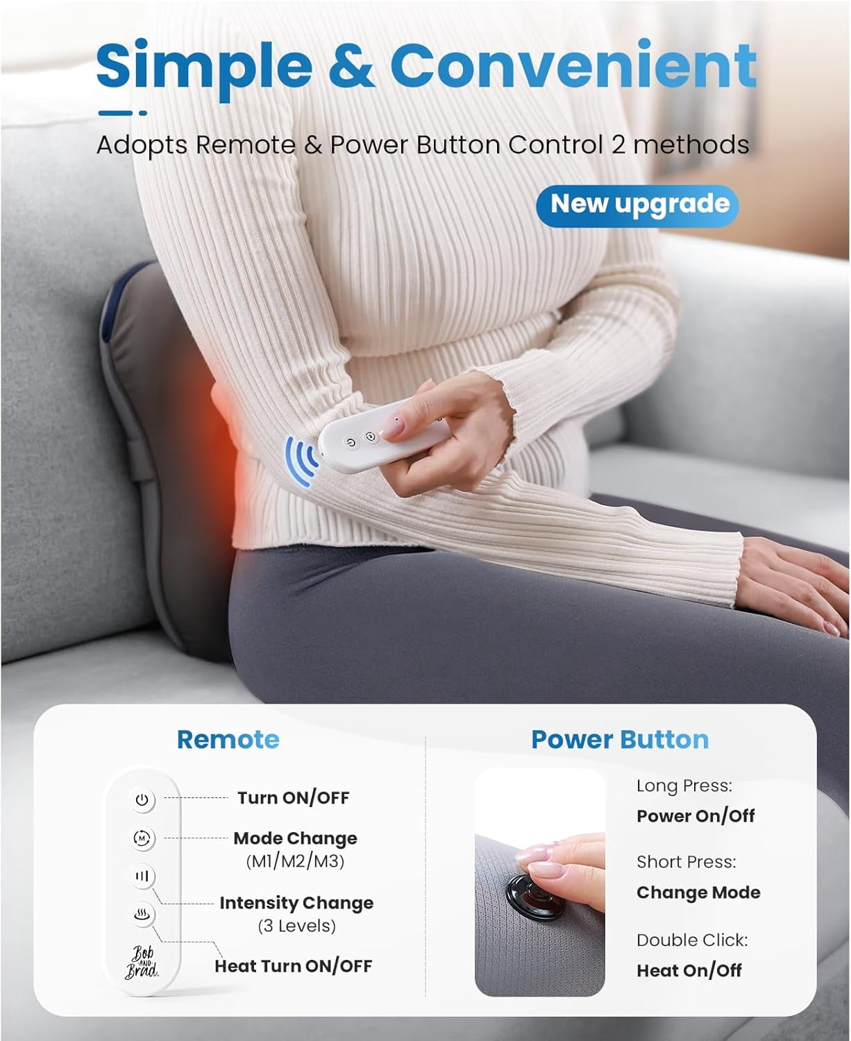 BOB AND BRAD EZBack Plus Neck Massager with Heat and Remote, Back Massager with 3 Level for Pain Relief Deep Tissue, Shiatsu Kneading Massage Pillow for Shoulders, Neck, Ideal Gifts