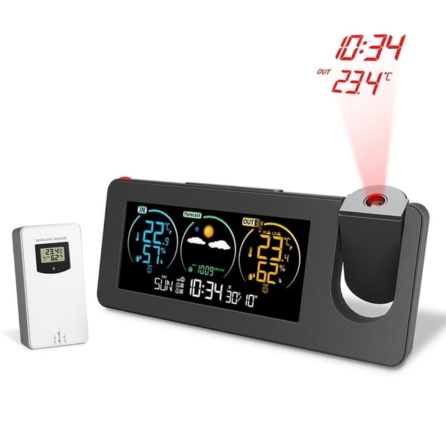 Reloj de Proyección Electrónico con Enchufe USB, Estación Meteorológica Electrónica, Higrómetro de Proyección, Pantalla A Color, Reloj Despertador Digital