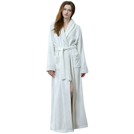 

Soighxzc Long Bathrobes For Women Elegant Sleepwear Warm Fleece Winter Pajamas Lightweight Soft Nightgown X Large White