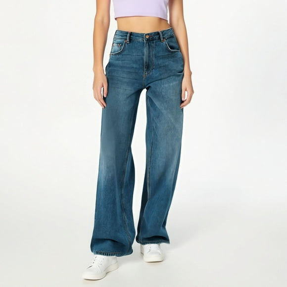 Soki Women High Rise Baggy Jeans Loose Fit Boyfriend Straight Wide Leg Jeans Trendy Stretch Long Denim Pants