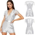 thumbnail image 5 of vastwit Women's Sleeveless Deep V Neck Sequin Romper Club Party Dance Jumpsuit One Piece Disco Outfit Silver XXL, 5 of 7