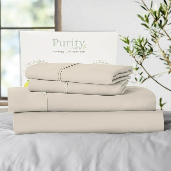 Purity Home Twin Bed Sheet Set - 100% Cotton Percale, 400 Thread Count - Cool, Crisp, Breathable & Durable 4-Piece - Ivory