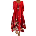 thumbnail image 1 of JFBUJC Robe Décontractée à Fleurs pour Femmes, Col Rond, Manches Longues, Irrégulière, Ample, Longue, 1 of 2
