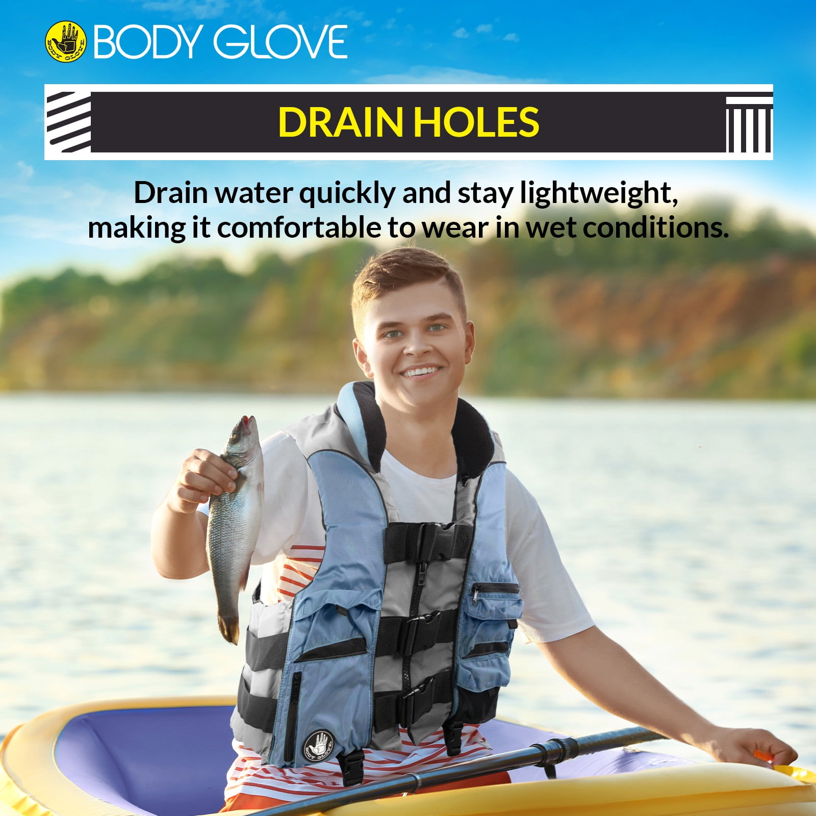 Body Glove Angler Unisex Adult Fishing PFD Life Jacket USCG Approved, Blue