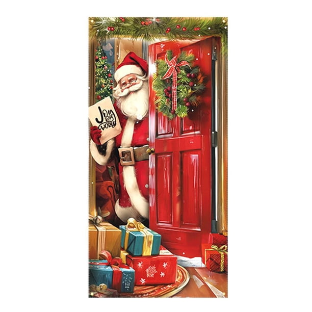Decoraciones navideñas para exteriores Cubierta de puerta navideña de tela Cubierta de puerta navideña Puerta; H8H9