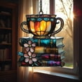 thumbnail image 2 of BNNG Acrylic Book Mug Ornament – 2D Flat Stacked Floral Book and Tea Cup Acrylic Ornament - Book Lover Suncatcher Window Hanging,Book Lover Gift, Literary-Themed Home Decoration, 2 of 9