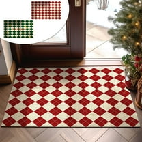 Christmas Doormat under $5! Bzdzmqm Checkered Rug Door Mat Outdoor, Red Green Plaid Washable Layered Front Porch, Non-Slip PVC Entryway Floor Mat, Christmas Holiday Foyer Mudroom Decorations