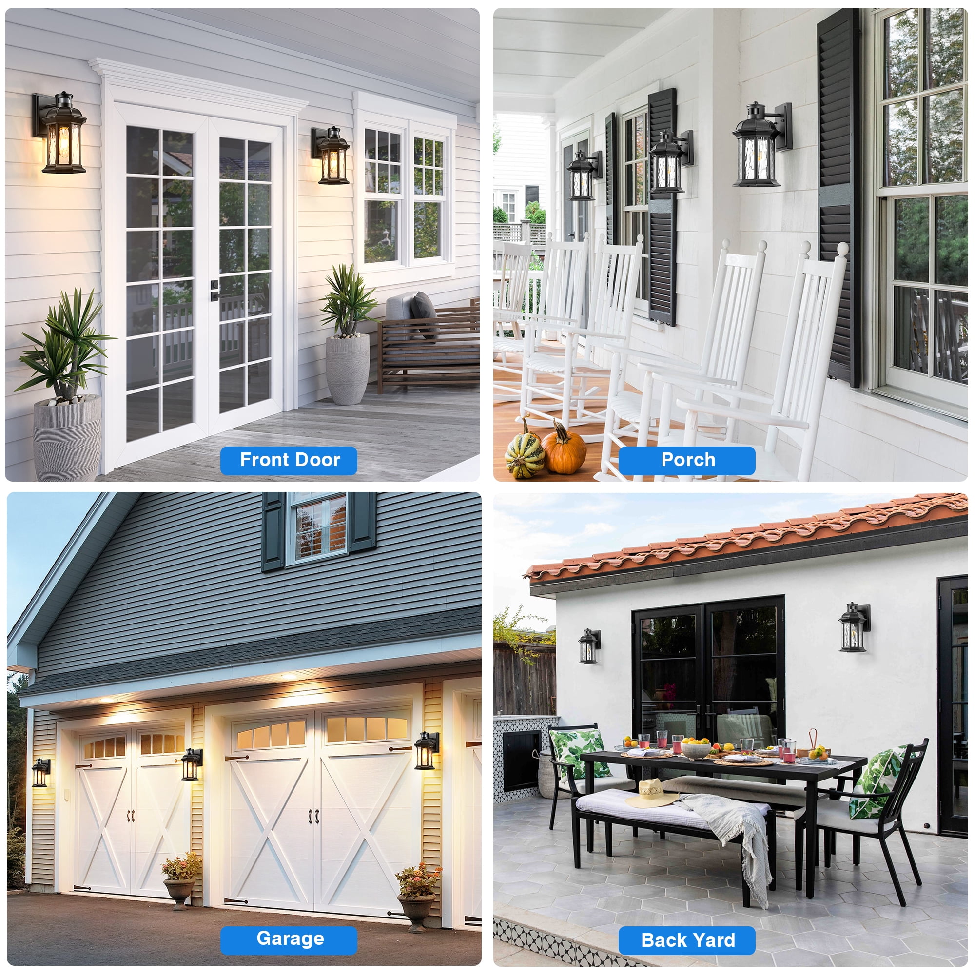 VIANIS Dusk to Dawn Motion Sensor Outdoor Porch Lights, Modern Black Exterior Light Fixtures Wall Mount, Anti-Rust Aluminum outdoor light coach With Tempered Ripple Glass For Garage