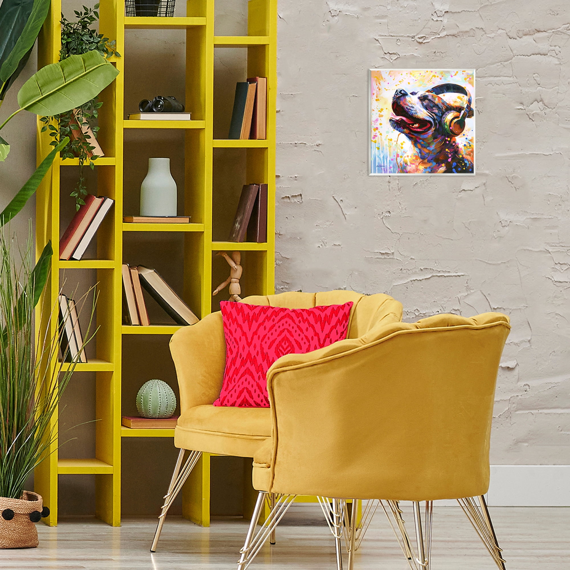 Stupell Industries Happy Dog & Headphones Animals & Insects Painting Unframed Art Print Wall Art, 12 x 12