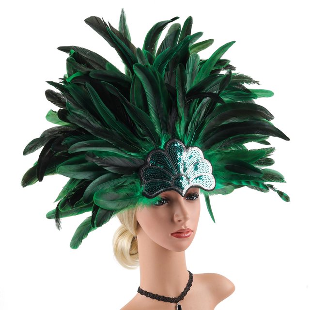 Tocado de plumas para mujer, accesorio fotográfico, tocado de carnaval para festivales de Halloween verde