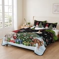 thumbnail image 2 of Quilts Twin Size Bedding Set, Red Gnomes Christmas Lightweight Quilted Comforter, Xmas Tree Elk Snowflake Balls Soft Reversible Bedspread Coverlet with Pillow Covers for All Season, 68" x 86", 2 of 9