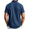thumbnail image 3 of JTSRKL Mens Linen Short Sleeve Shirts Zip Collared Solid Lightweight Breathable Casual Tees Summer Business Vintage Relaxed Fit Tops Navy XXL, 3 of 7