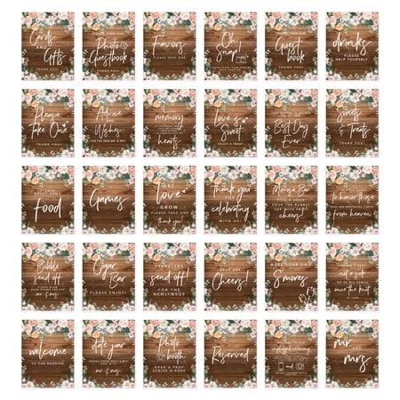 Koyal Wholesale Rustic Wood Florals Wedding Signs Bundle Set for Ceremony, Reception Decor Signage, 8.5 x 11", 30-Pack