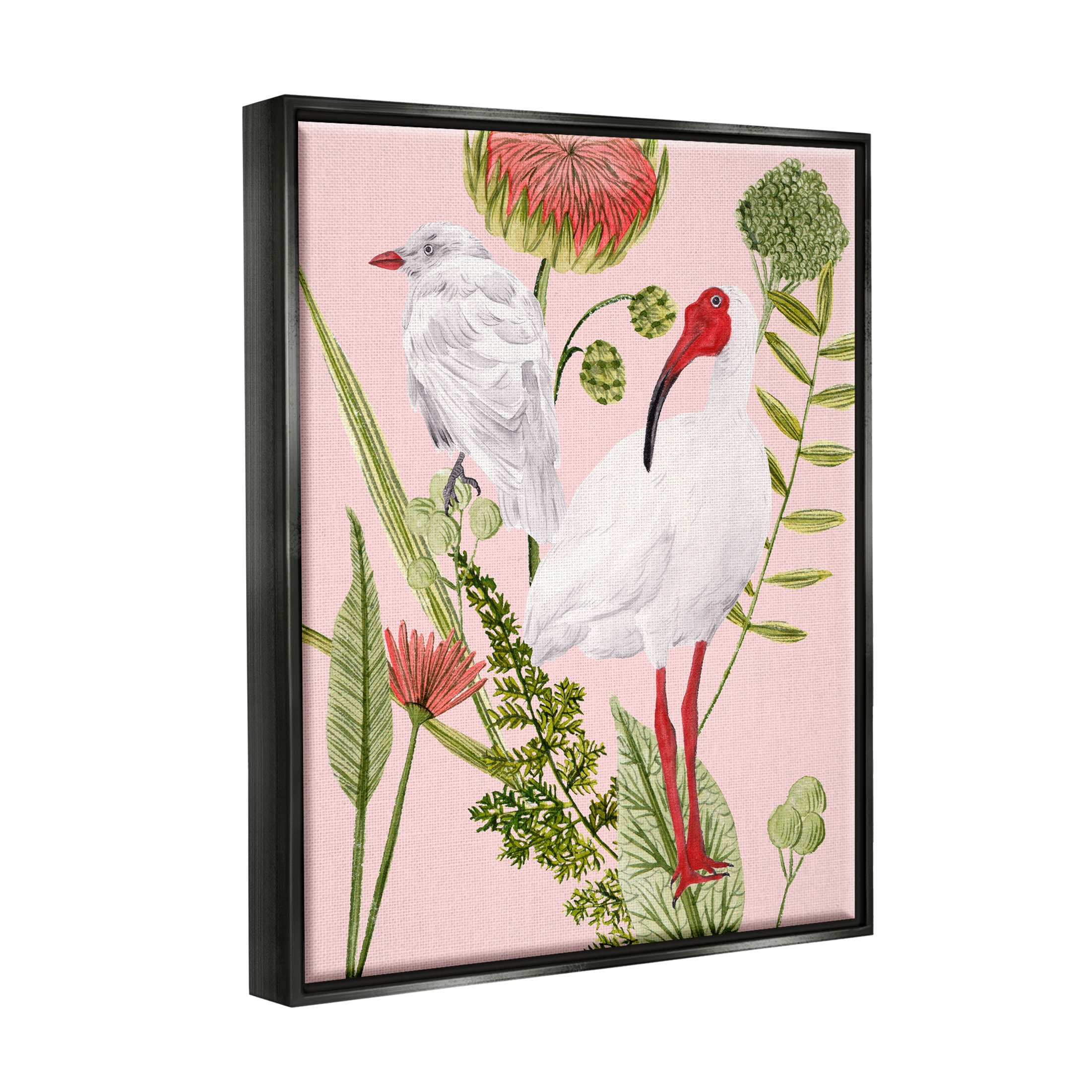 Stupell Industries White Ibis Floral Arrangement Graphic Art Jet Black Floating Framed Canvas Print Wall Art, Design by Melissa Wang