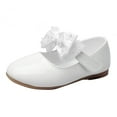thumbnail image 2 of CUZIBR Baby Girls Dress Shoes Cute Solid Color Cute Lace Bow Adjustable Strap Sparkly Leather Princess Mary Jane Sandals Soft Sole Low Heel Party Wedding Outdoor Cozy Footwear,White,4.5-5 Years, 2 of 5