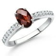thumbnail image 2 of Gem Stone King 10K White Gold Red Garnet and White Lab Grown Diamond Soitaire Engagement Ring for Women (1.18 Cttw, Oval Checkerboard 7X5MM, Gemstone January Birthstone, Size 9), 2 of 4