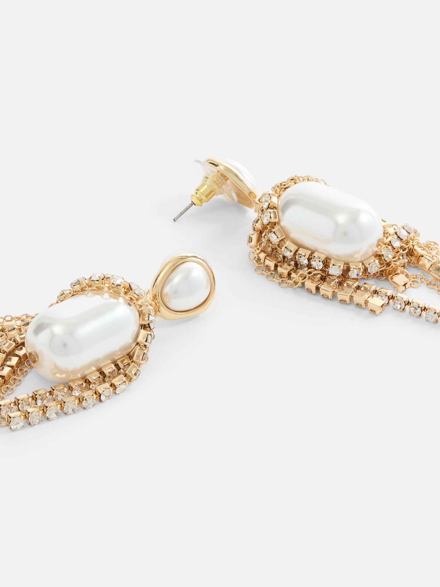Scenario Women's Gold-Tone Faux Pearl Stone Rhinestone Chain Drop Earrings