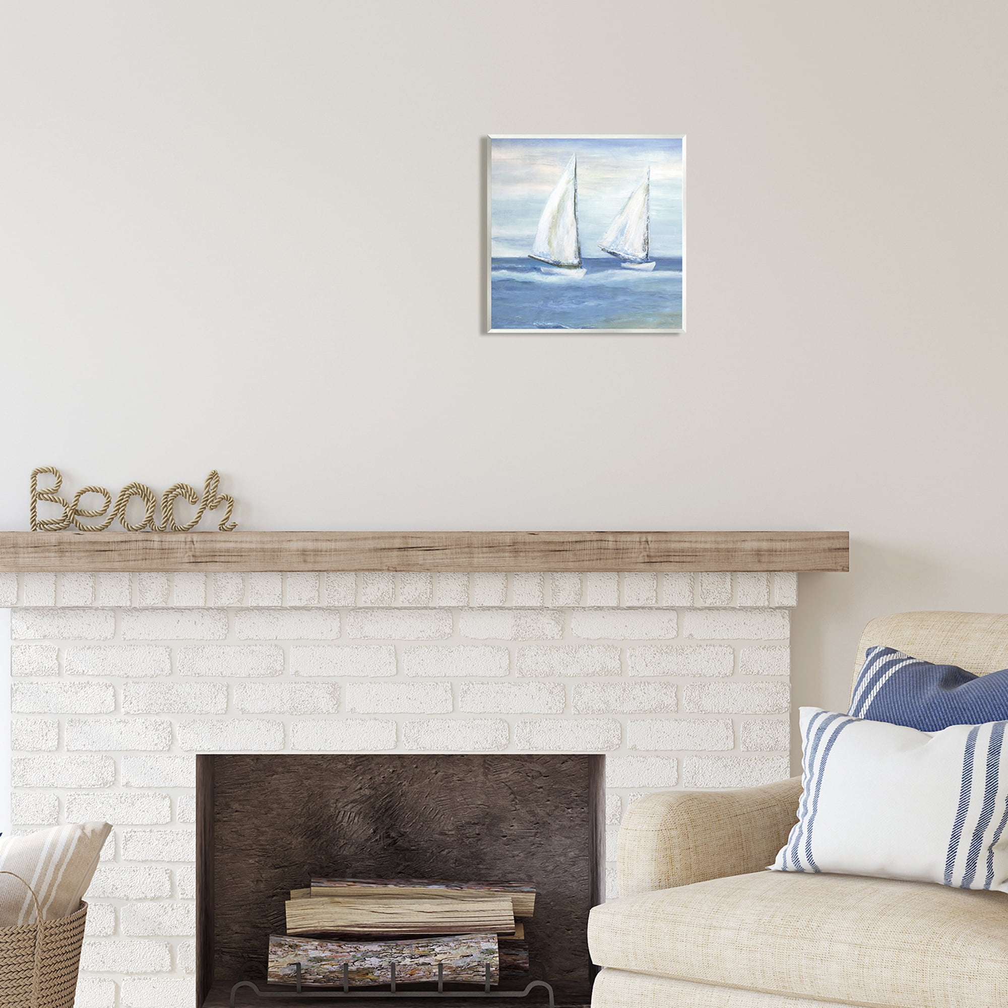 Stupell Industries Blue Sailboats Ocean Splash Coastal Painting Unframed Art Print Wall Art