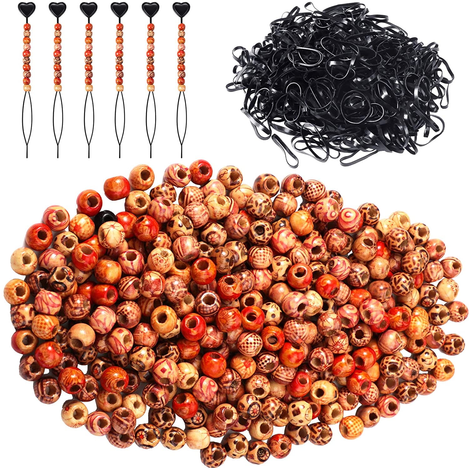 Printed Wooden Beads,400 Pieces Mixed Pattern Printed Wooden Round Ball Loose Wood for Jewelry Making Accessories 