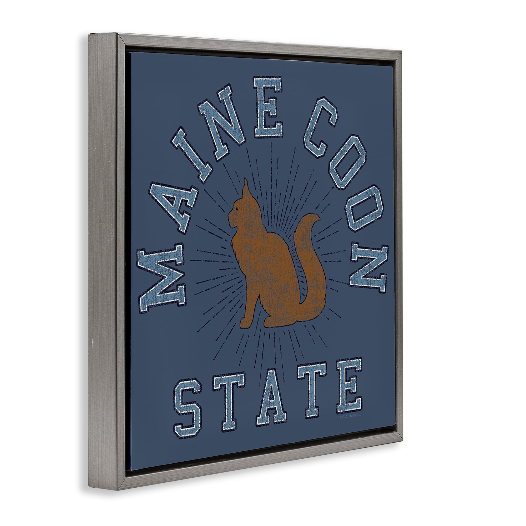 Stupell Industries Vintage Maine Coon State Novelty & Humor Painting Gray Floater Framed Canvas Art Print Wall Art, 25 x 25