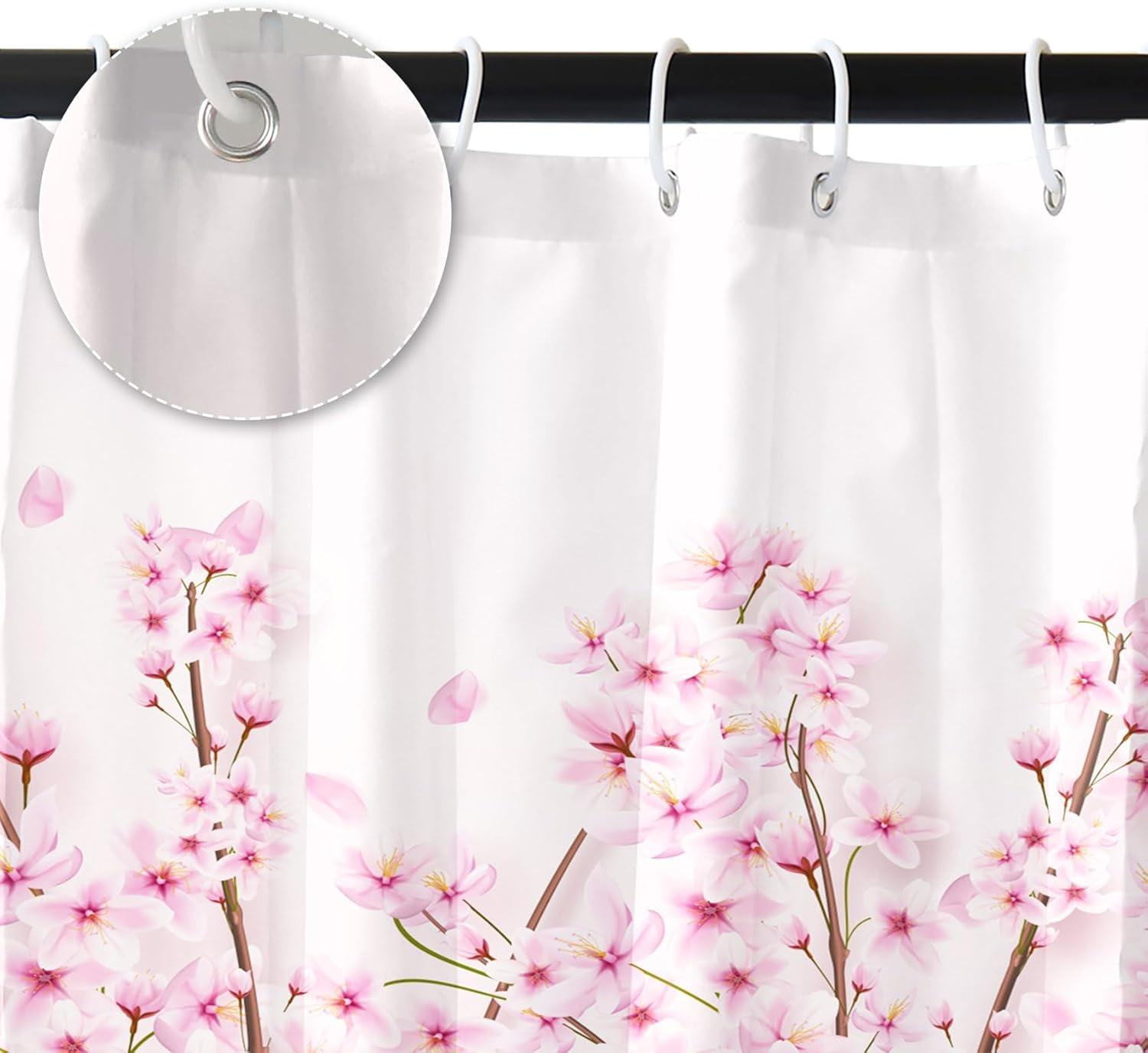 60x72 Inches Pink Cherry Blossom Shower Curtain Spring Pink Peach Floral Branches with Flower Buds Fabric Bath Shower Curtains for Bathroom Decor Waterproof Polyester with Hooks