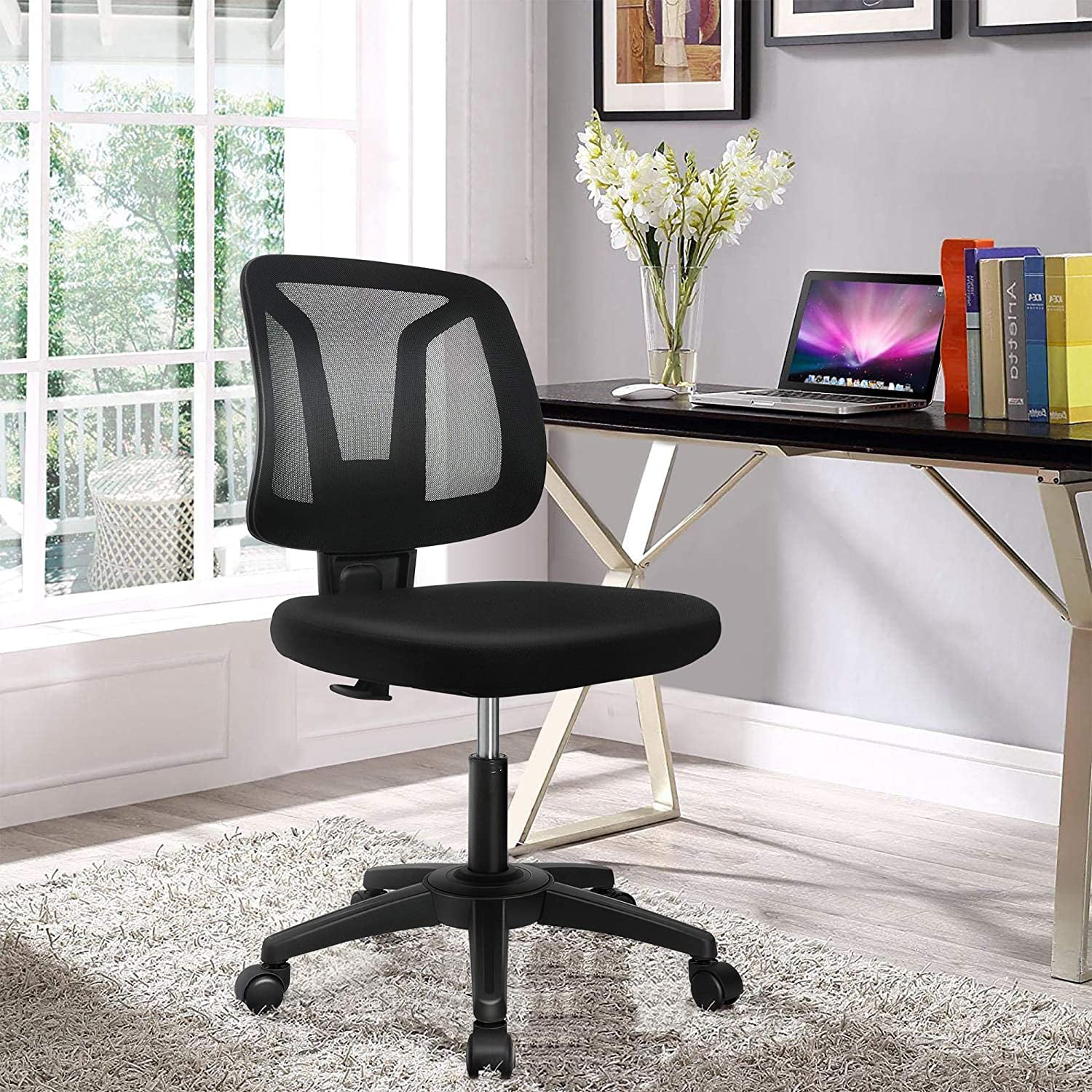 Armless Mesh Office Chair Ergonomic Swivel Black Small Computer Desk Chair No Ar 