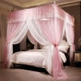 thumbnail image 3 of 4 Corners Post Ruffle Princess Bed Canopy Curtain-Double Layer Cozy Drape Netting 4 Opening Mosquito Net for Girls Adults Bedroom Decoration (Pink/Whtie, 47" W*78" L*82" H/Twin), 3 of 7