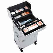 SmileMart Professional Makeup Case, 3 in 1 Portable Trolley, Silver