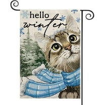 Newhomestyle Hello Winter Cat Snow Garden Flag, Seasonal Holiday Farmhouse Yard Outdoor Decoration12x18 Inch