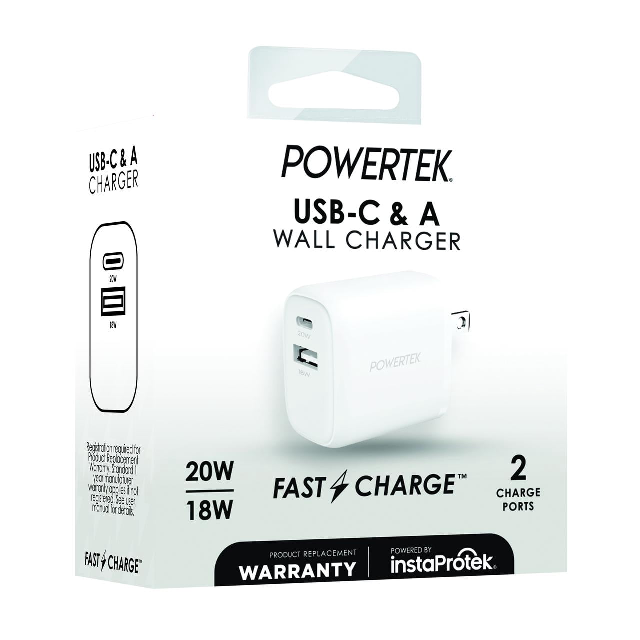 Liquipel Powertek Pastel Dual USB-A / USB-C Wall Charger - White
