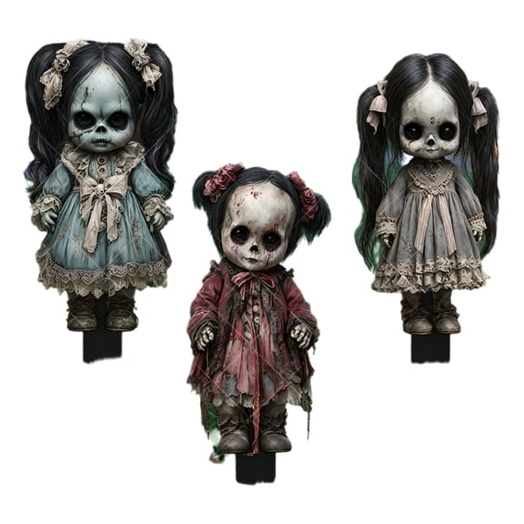 Halloween Horror Garden Stakes Set of 3, 2D PVC Spooky Ghost Child Style Ornaments with Ground Spike for Yard Lawn Decor