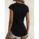 thumbnail image 3 of Mujer Cremallera Cuello en V Encaje Crochet Ojal Top Manga corta Camisa casual Transpirable Color puro, 3 of 6