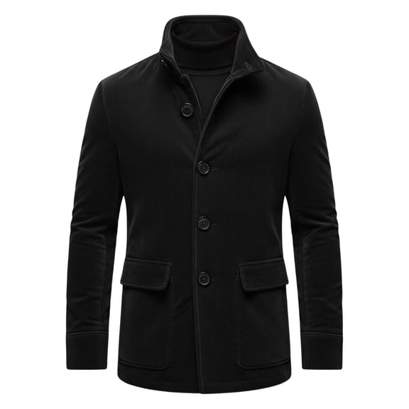 Ecqkame Men's Lapel Single Breasted Coats Long Sleeve Pocket Solid Color Coat Daily Casual Business Outerwear Black M