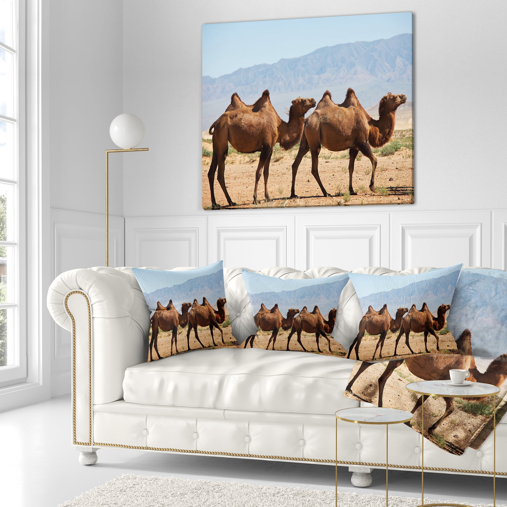 Designart Huge Camels on Tomb Ruins - African Throw Pillow - 18x18