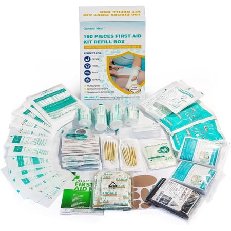 160 Piece First Aid Kit Refill - Portable Replacement Medical Supplies, Basic Outdoor Essentials Survival Kit, for Office, Business, Home or car Boxes and cabinets
