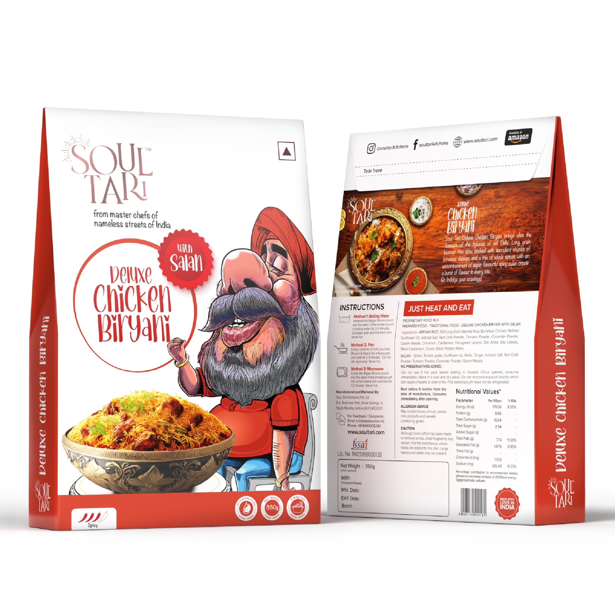 Soul Tari Ready to Eat Deluxe Chicken Biryani with Salan 350g X 3 | Just Heat and Eat | Lipsmackingly delicious Spicy Biryani | No preservatives or additives | Pack of 3