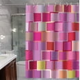thumbnail image 4 of Roiihwy 4 Pcs Pink Shower Curtain Set with Bathroom Toilet Lid Cover and Non-Slip Rugs, Waterproof Checkered Bathroom Rugs Set with 12 Hooks, 4 of 4
