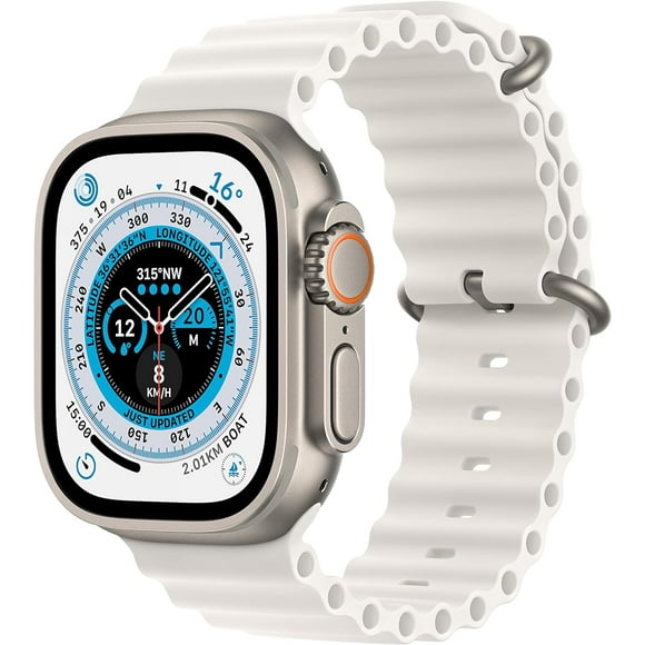 Apple Watch Ultra 1st gen GPS + Cellulaire 49mm Boîtier en Titane Montre Intelligente avec Bande de l'Océan Blanc (Taille Unique) Boîte Ouverte